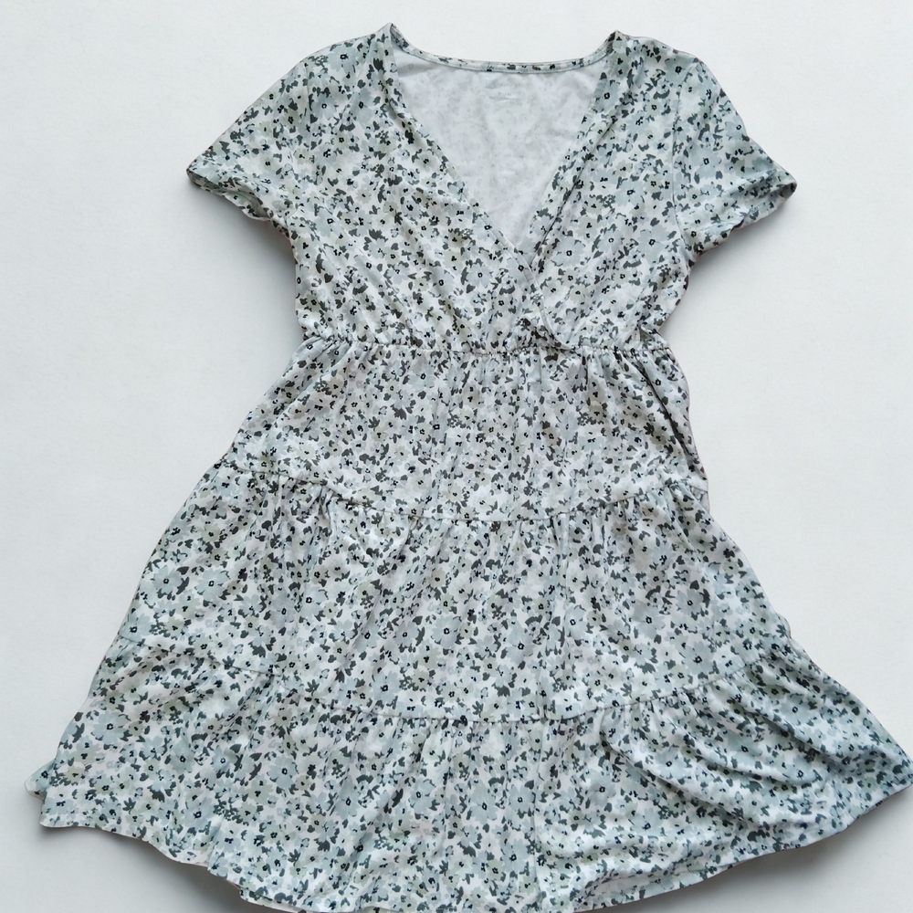 No Boundaries Light Blue Floral V-Neck Tiered Mini Dress